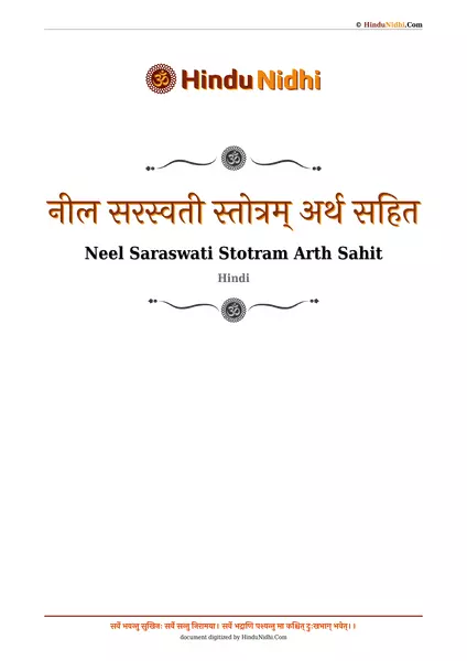 नील सरस्वती स्तोत्रम् अर्थ सहित PDF