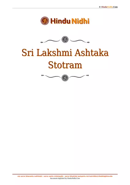 Sri Lakshmi Ashtaka Stotram PDF